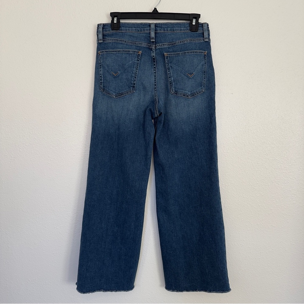 Hudson Rosie High Rise Wide Leg Jeans 28 Ankle Raw Hem Distressed Dark Wash - Picture 4 of 6